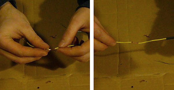 Wires twisted together and ready to solder